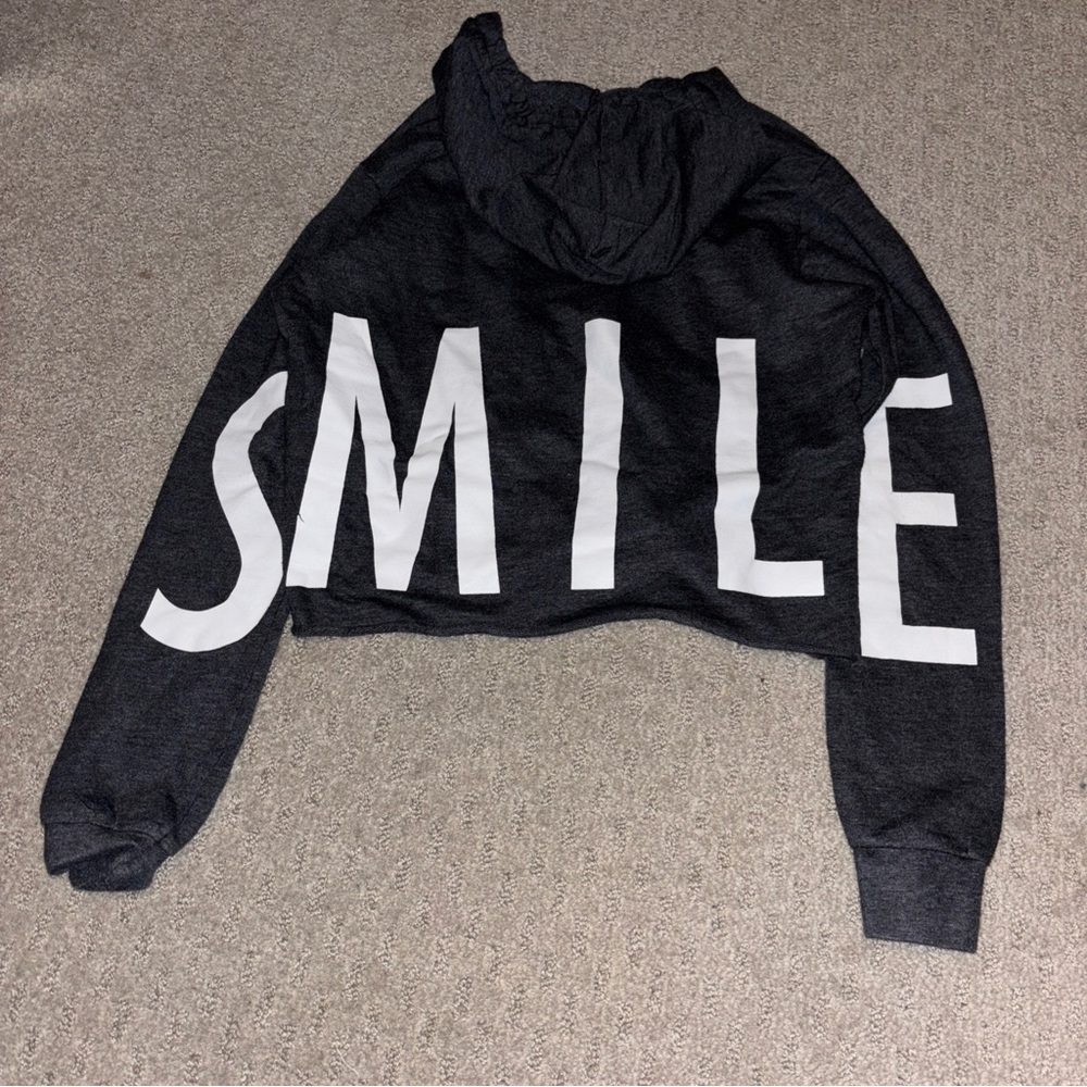 Lucy Dark Grey Kids Medium SMILE Cropped Hoodie